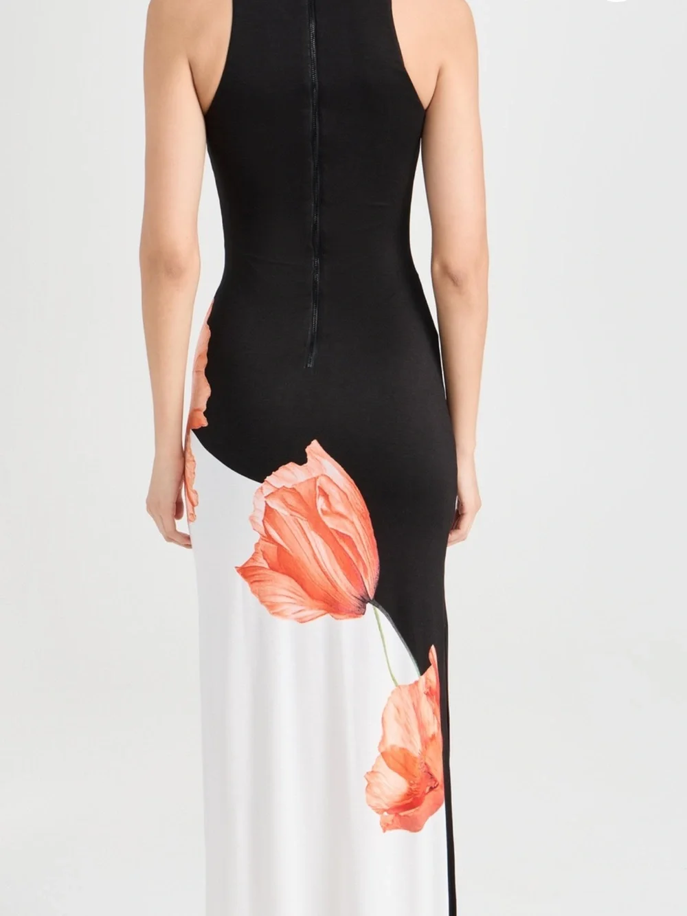 Alice + Olivia Black & White Maxi Dress with Orange Floral Print - Picture 2 of 5